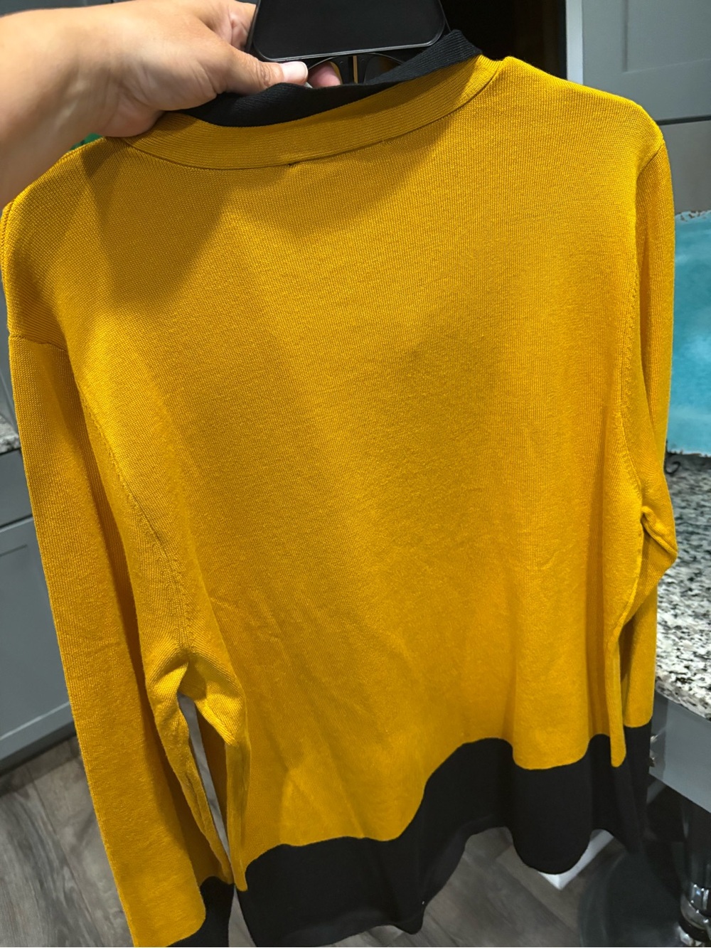 NY&CO Yellow Tie-Neck Sweater with Black Trim - Picture 7 of 7